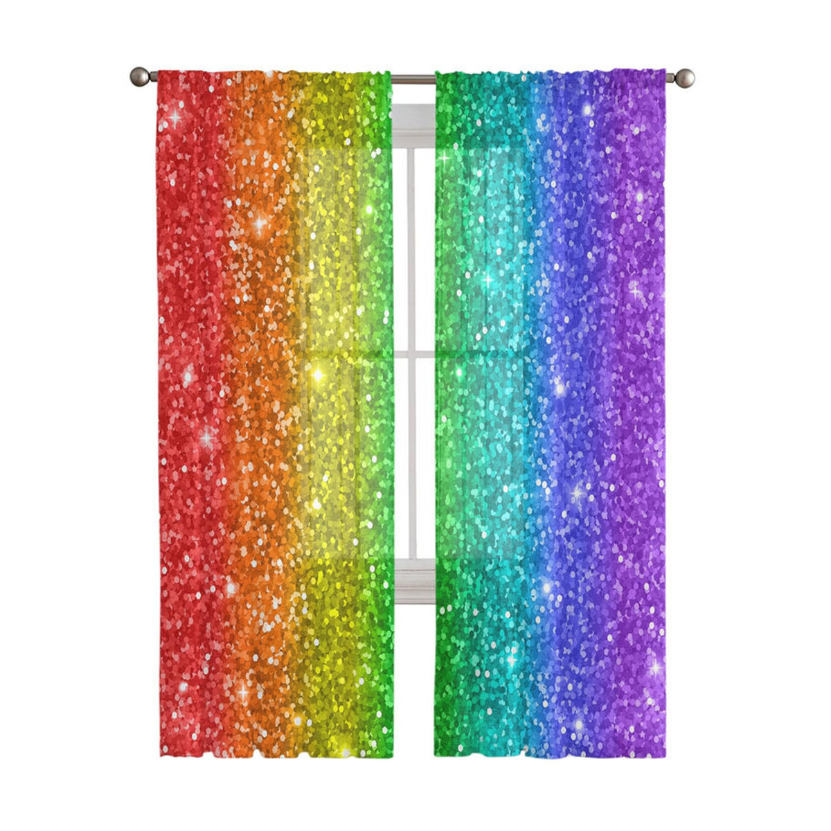 Super Six Transparente Vorhänge mit Regenbogen-Metall-Glitzer in Mehrfarbig, B: 135 cm, H: 114 cm - Bild 2