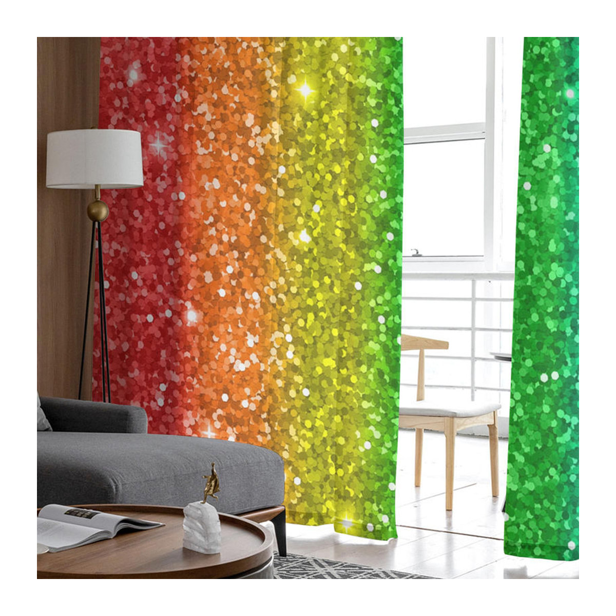 Super Six Transparente Vorhänge mit Regenbogen-Metall-Glitzer in Mehrfarbig, B: 135 cm, H: 114 cm - Bild 4