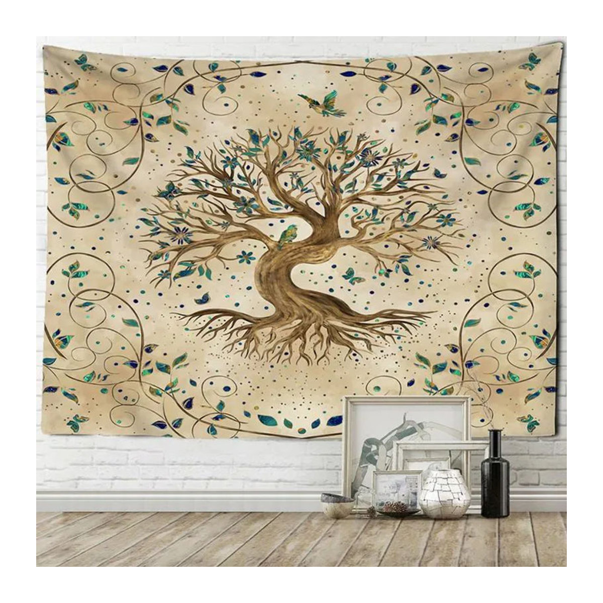Super Six Wandbehang aus Textil mit Baum des Lebens Motiv im Bohemian Stil, Beige, B x H: 200 x 150 cm - Bild 1