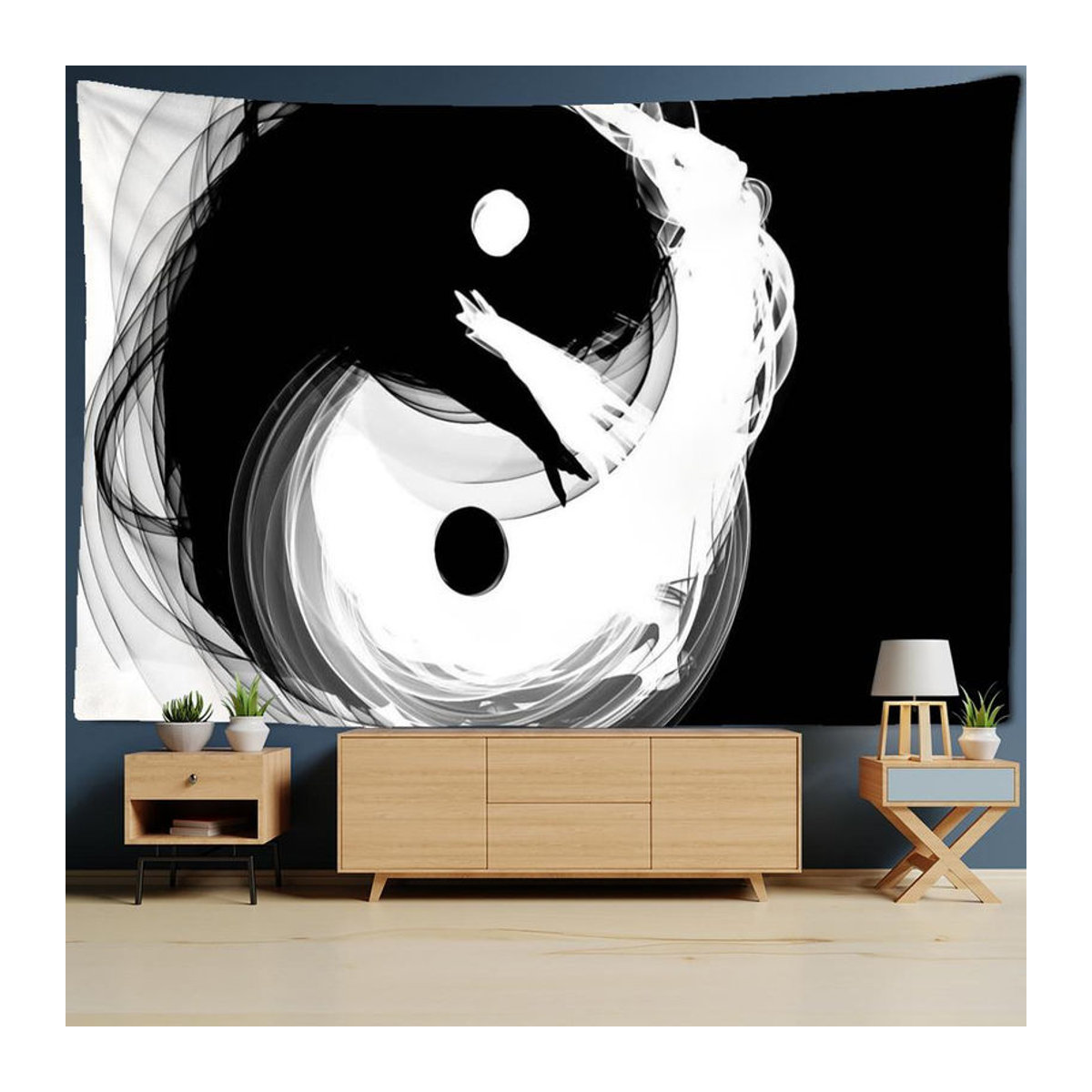 Super Six Wandtapiserie Taiji Abstrakt Schwarz-Weiß Textildekoration B: 95 cm, H: 70 cm - Bild 2