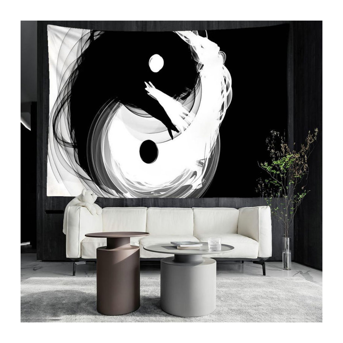 Super Six Wandtapiserie Taiji Abstrakt Schwarz-Weiß Textildekoration B: 95 cm, H: 70 cm - Bild 3