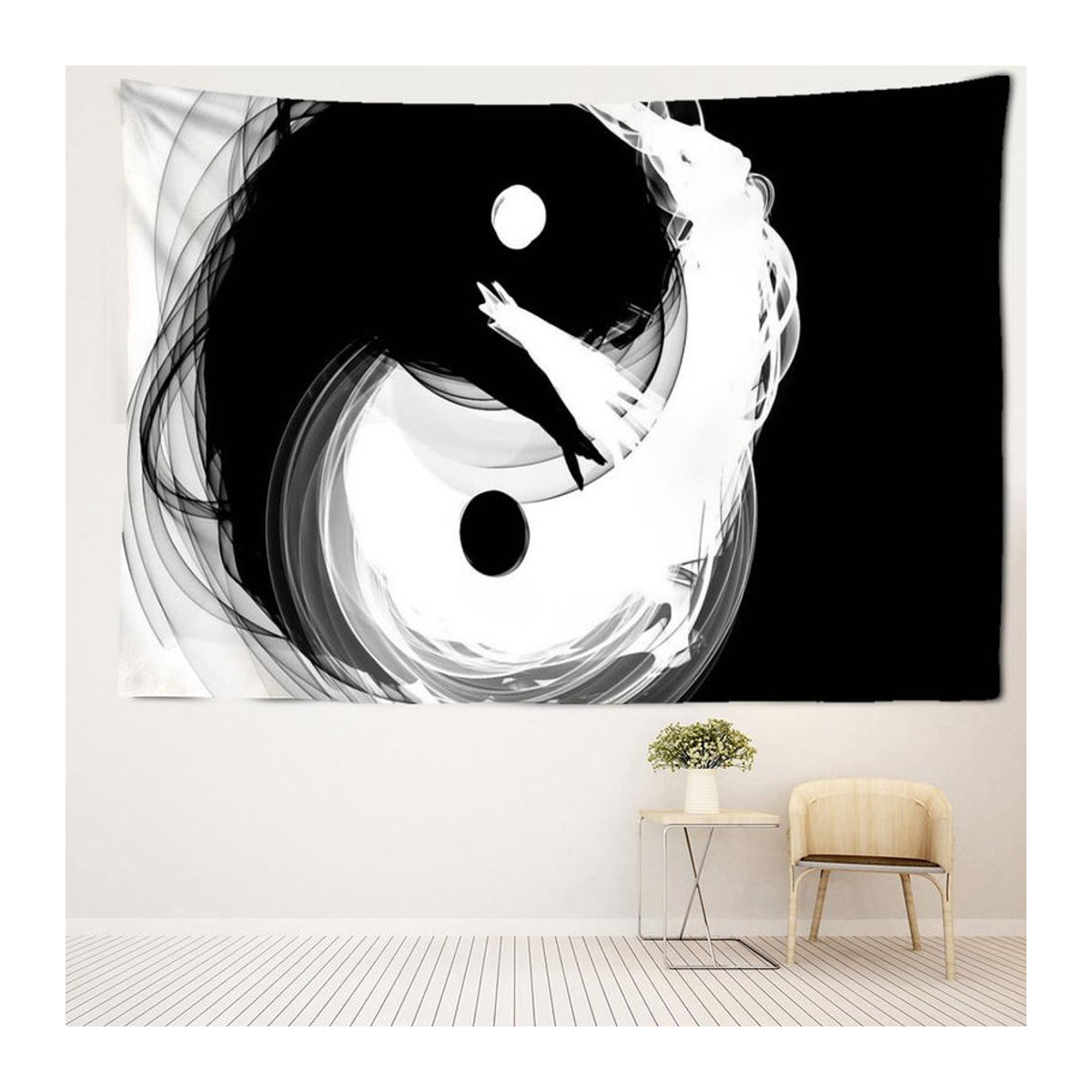 Super Six Wandtapiserie Taiji Abstrakt Schwarz-Weiß Textildekoration B: 95 cm, H: 70 cm - Bild 4
