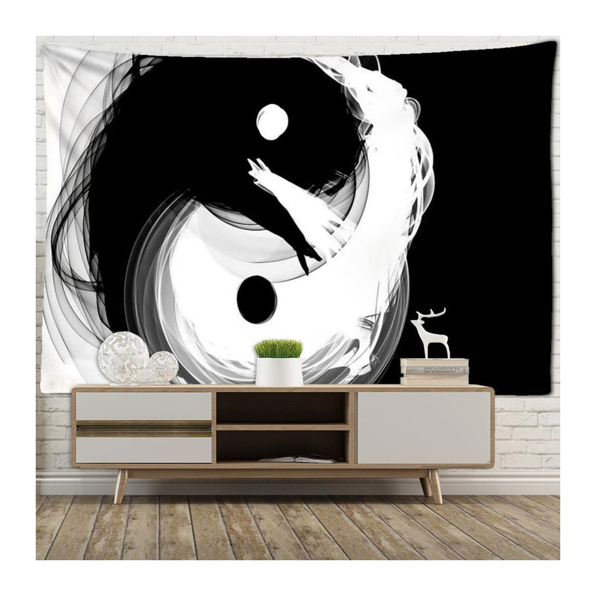 Super Six Wandtapiserie Taiji Abstrakt Schwarz-Weiß Textildekoration B: 95 cm, H: 70 cm - Bild 5
