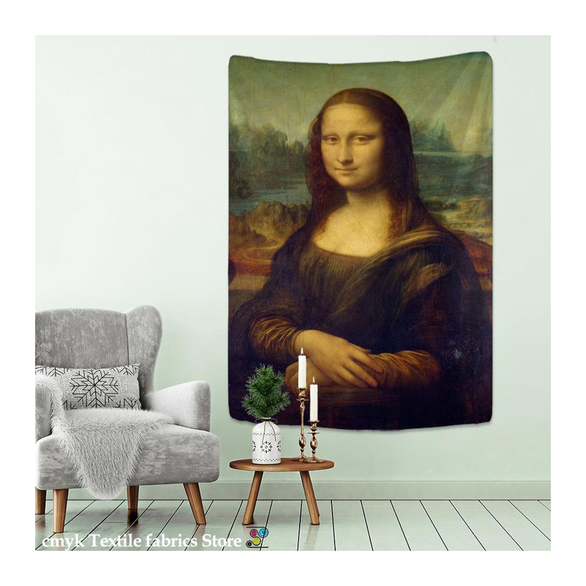 Super Six Wandteppich Mona Lisa Porträt im Bohemian Stil, mehrfarbig, B/H: 95 x 70 cm - Bild 2