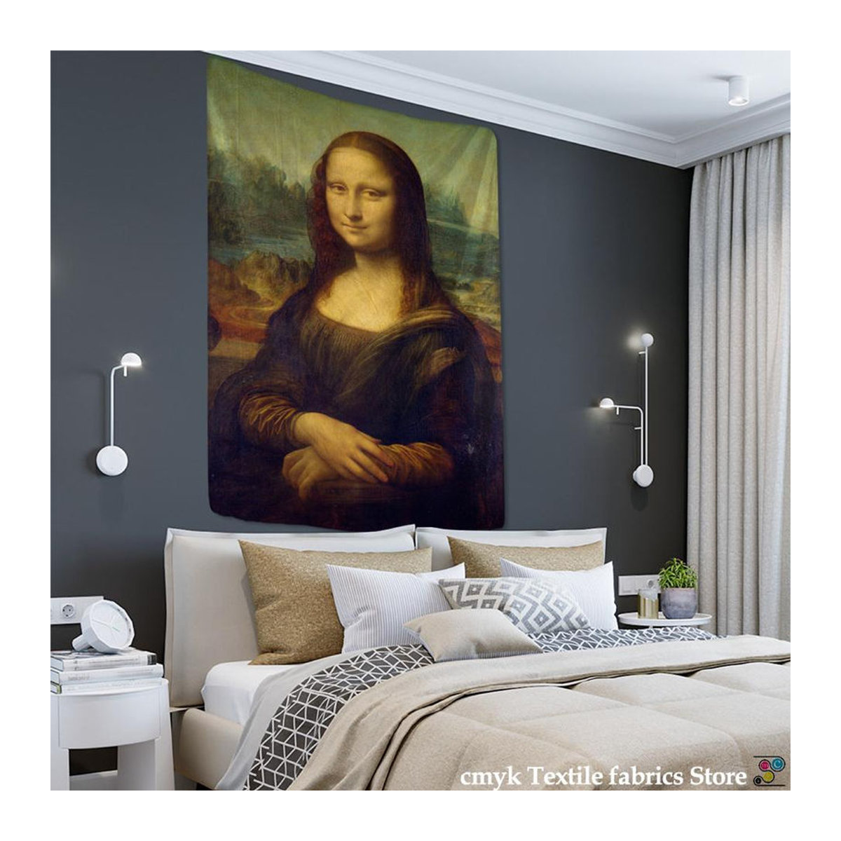 Super Six Wandteppich Mona Lisa Porträt im Bohemian Stil, mehrfarbig, B/H: 95 x 70 cm - Bild 3