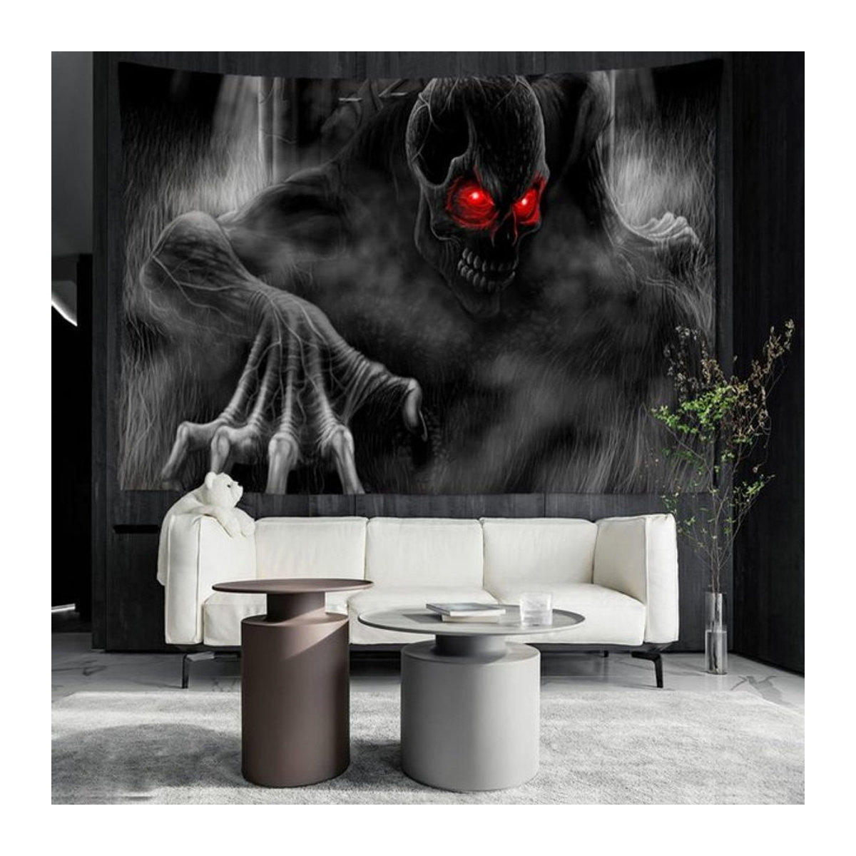 Super Six Wandteppich Totenkopf mit roten Augen in Schwarz-Rot, abstrakter Wandbehang im Bohemian-Stil, B/B: 150 x 150 cm - Bild 1