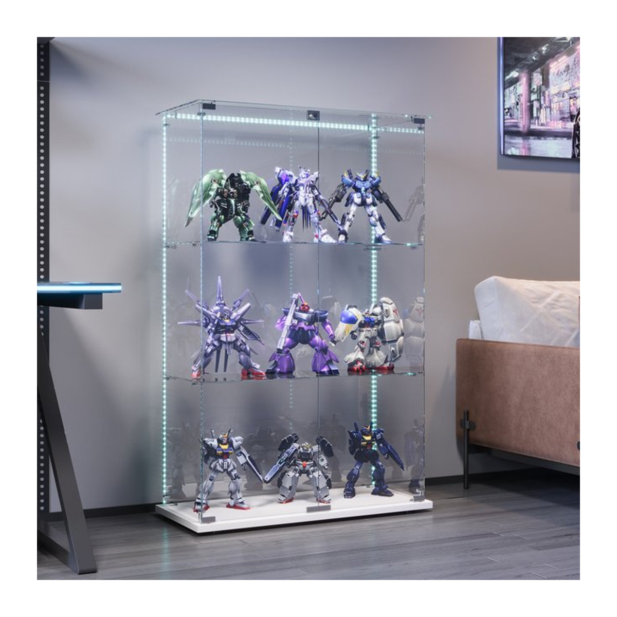 Superaly Glasvitrine in Schwarz mit 2 Türen, Schloss und LED-Beleuchtung, B/H/T: 123,3 x 78,5 x 35 cm - Bild 1