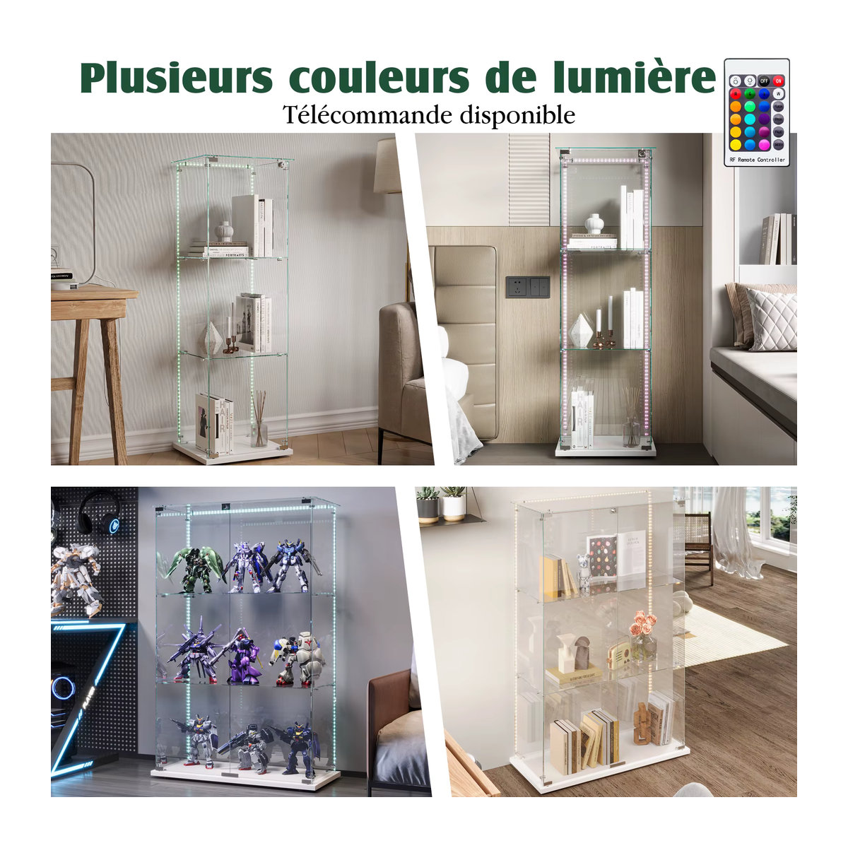 Superaly Glasvitrine in Schwarz mit 2 Türen, Schloss und LED-Beleuchtung, B/H/T: 123,3 x 78,5 x 35 cm - Bild 4