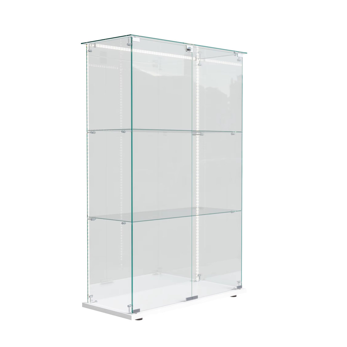Superaly Glasvitrine in Schwarz mit 2 Türen, Schloss und LED-Beleuchtung, B/H/T: 123,3 x 78,5 x 35 cm - Bild 5