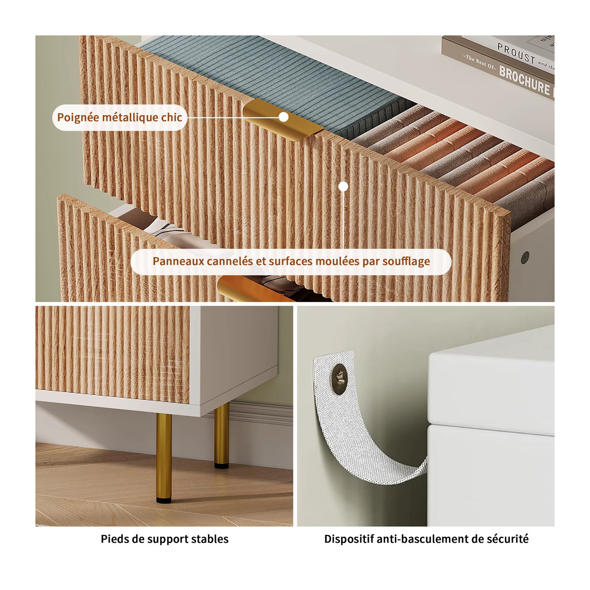 Superaly Kommode mit 5 Schubladen als modernes Sideboard und Aufbewahrungsschrank in Holzoptik oder Weiß, B/T/H: 60 x 34 x 109,8 cm - Bild 5