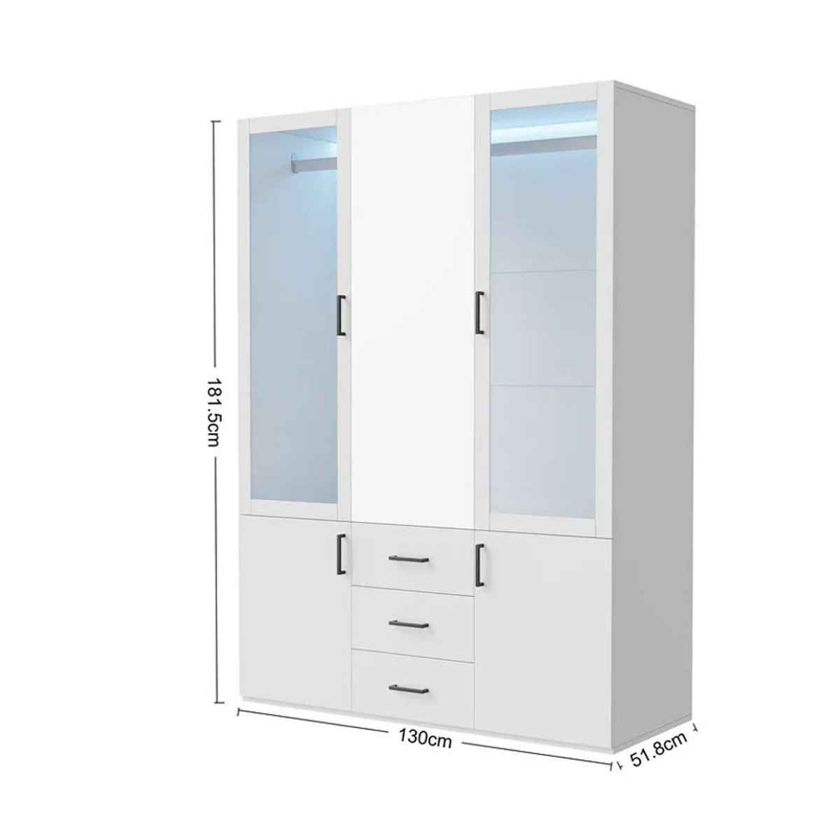 Superaly Mehrzweckschrank in Weiß mit Spiegel, Schubladen und Drehtüren, Breite: 130 cm - Bild 4