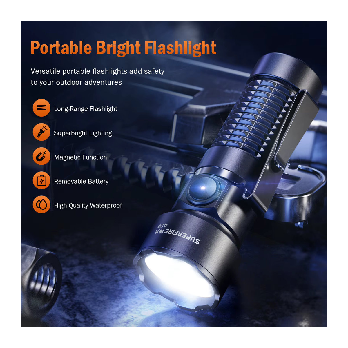 SUPERFIRE A29 EDC-Taschenlampe, wiederaufladbare taktische LED-Taschenlampe mit 15 W Leistung und Magnetfunktion für Outdoor, Camping und Angeln - Bild 3