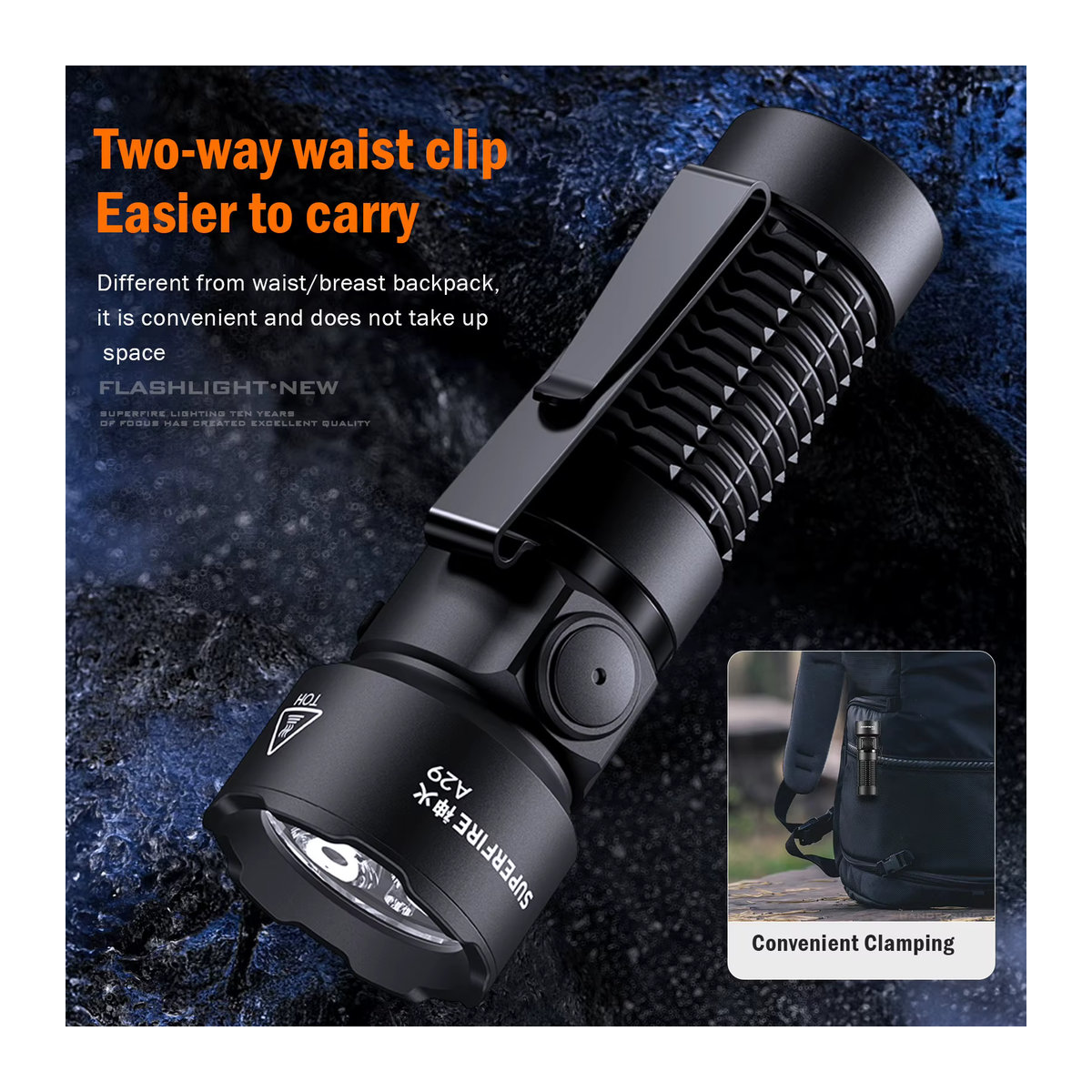 SUPERFIRE A29 EDC-Taschenlampe, wiederaufladbare taktische LED-Taschenlampe mit 15 W Leistung und Magnetfunktion für Outdoor, Camping und Angeln - Bild 6