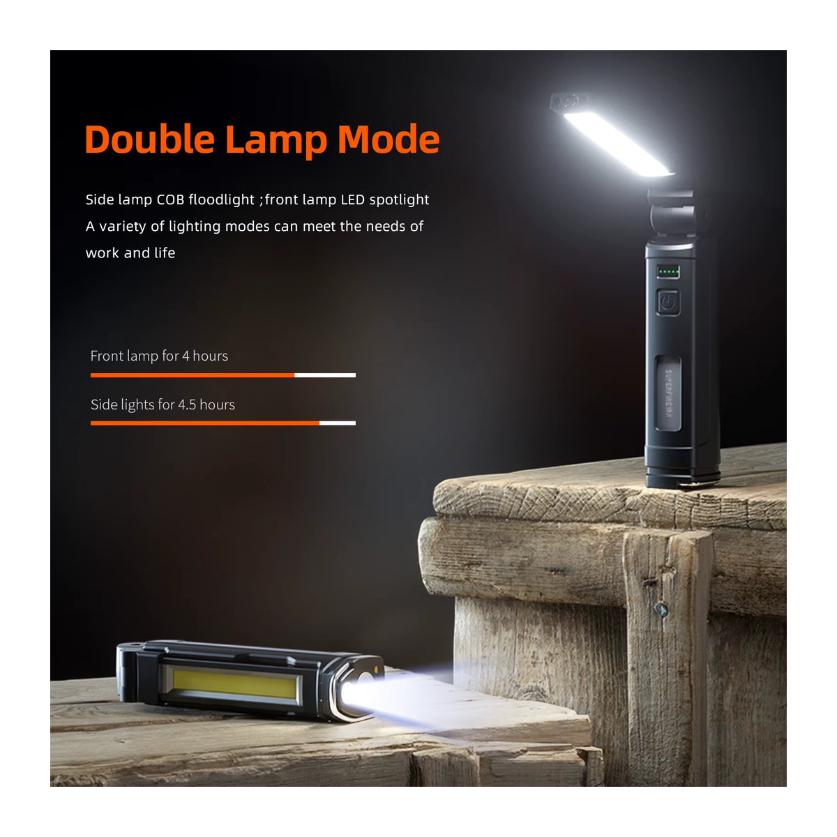 SUPERFIRE G16-S COB LED-Arbeitsleuchte, magnetische Taschenlampe und zusammenklappbare Camping-Laterne mit Haken, wiederaufladbar via USB - Bild 2