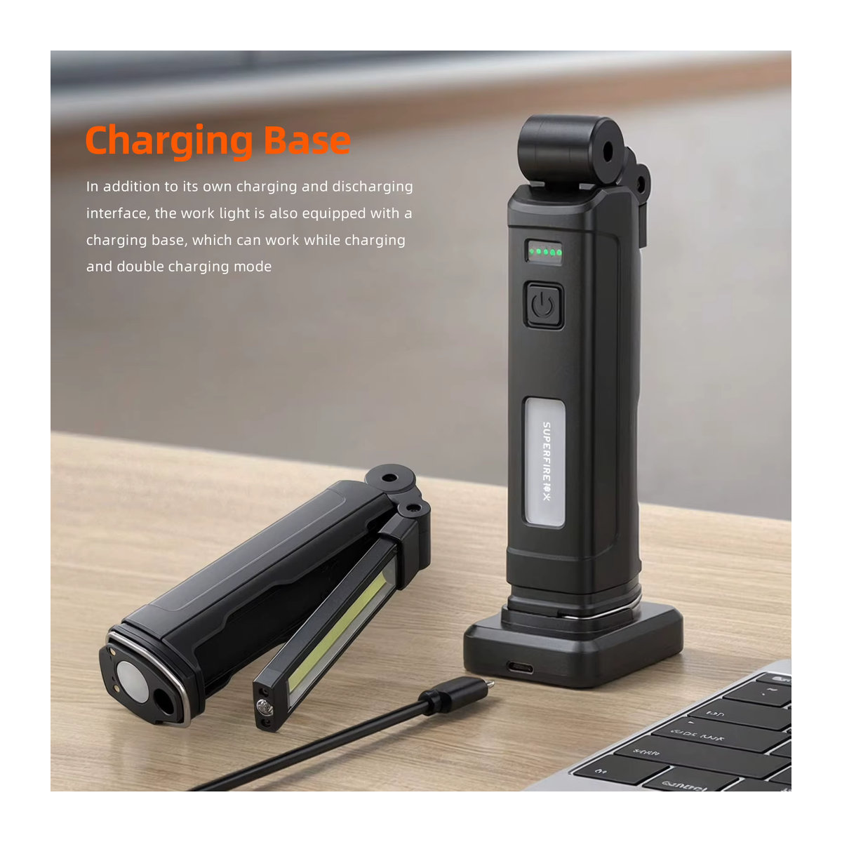 SUPERFIRE G16-S COB LED-Arbeitsleuchte, magnetische Taschenlampe und zusammenklappbare Camping-Laterne mit Haken, wiederaufladbar via USB - Bild 4