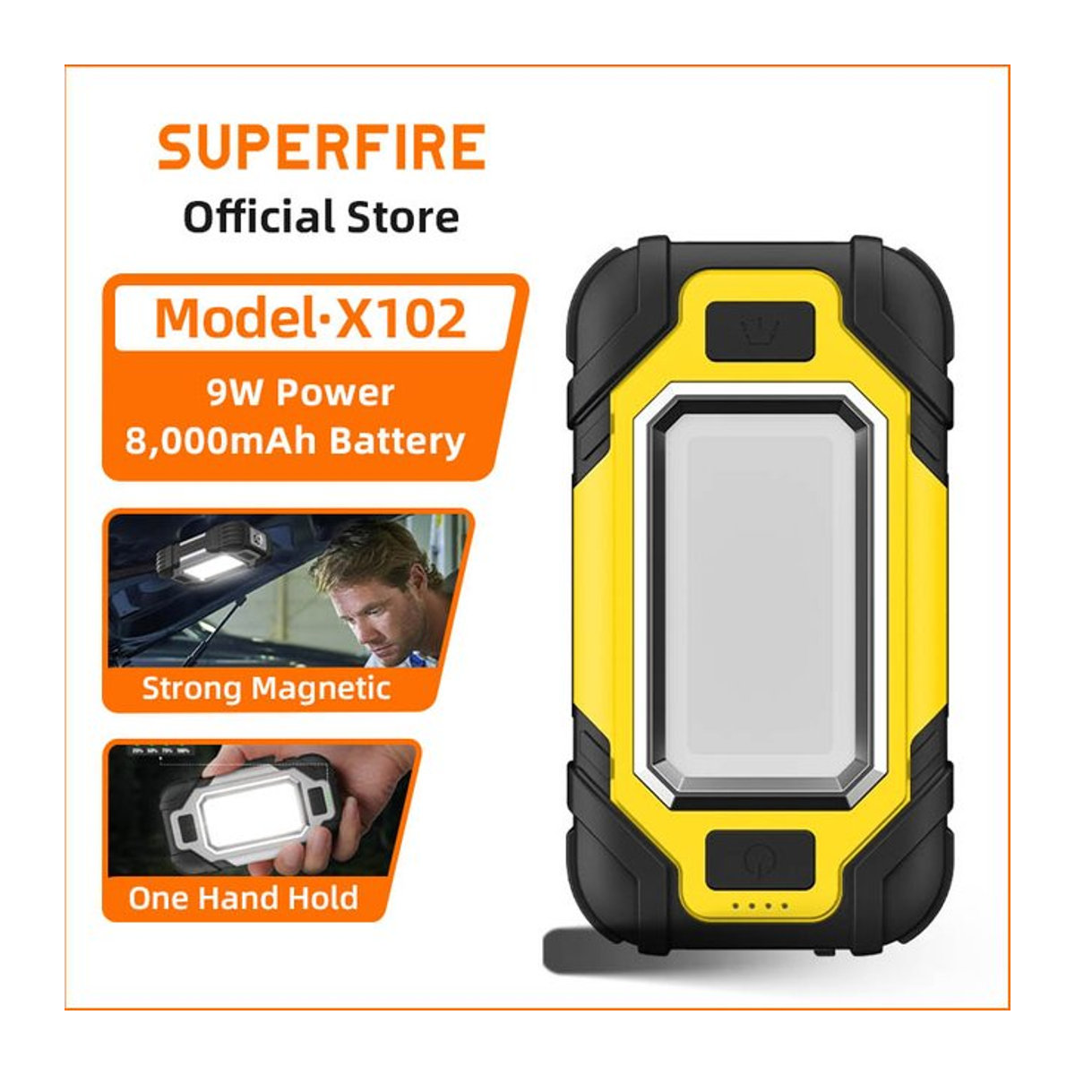 SUPERFIRE X102 Tragbare LED-Arbeitsleuchte mit doppelten Magneten und Powerbank-Funktion zum Aufladen von Mobiltelefonen - Bild 1