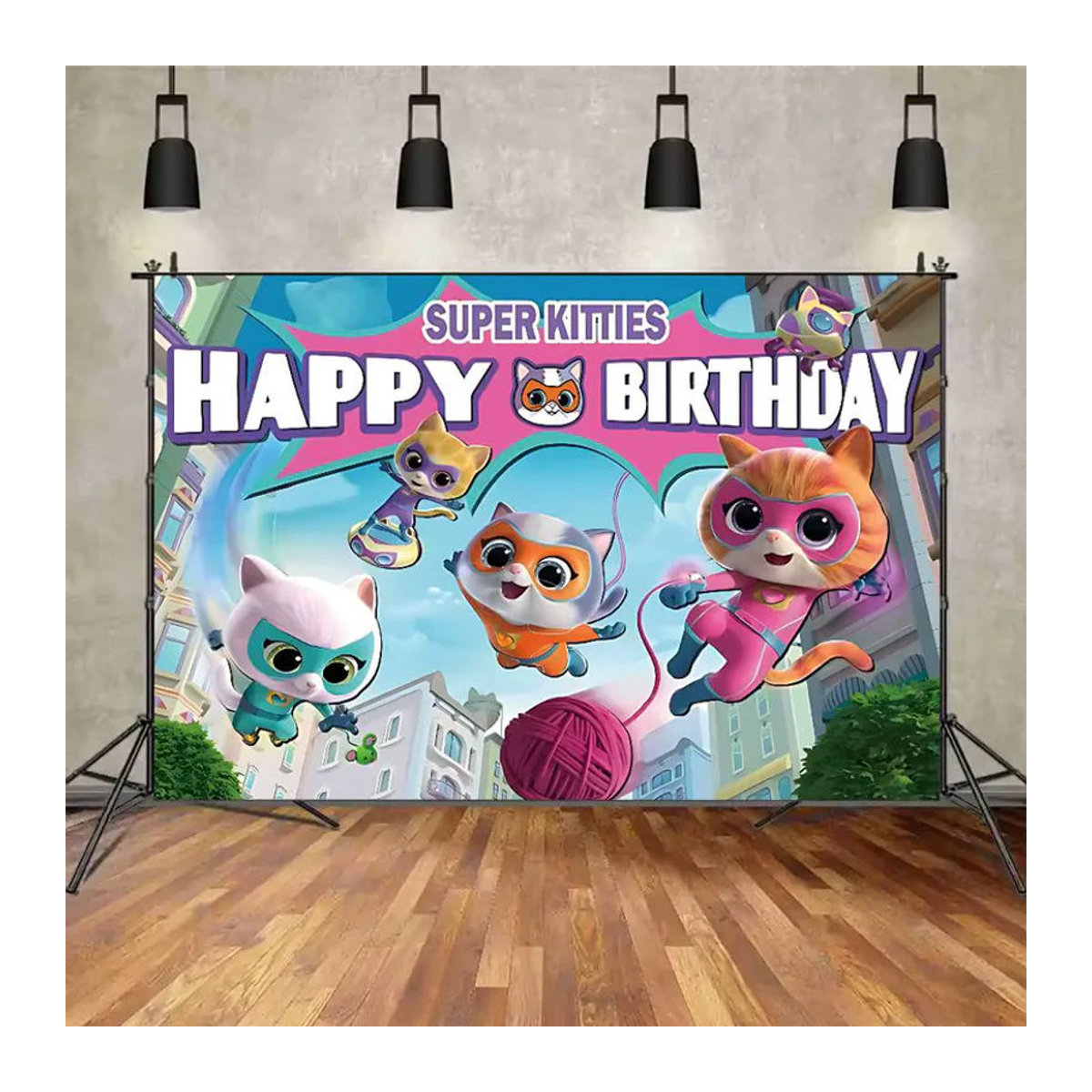 SuperKitties Fotohintergrund für Kinder als Geburtstagsparty-Dekoration, mehrfarbig, B: 120 cm, H: 70 cm, T: 70 cm - Bild 2