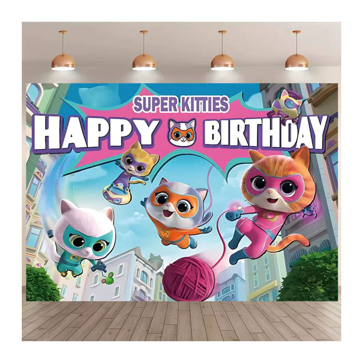 SuperKitties Fotohintergrund für Kinder als Geburtstagsparty-Dekoration, mehrfarbig, B: 120 cm, H: 70 cm, T: 70 cm - Bild 3