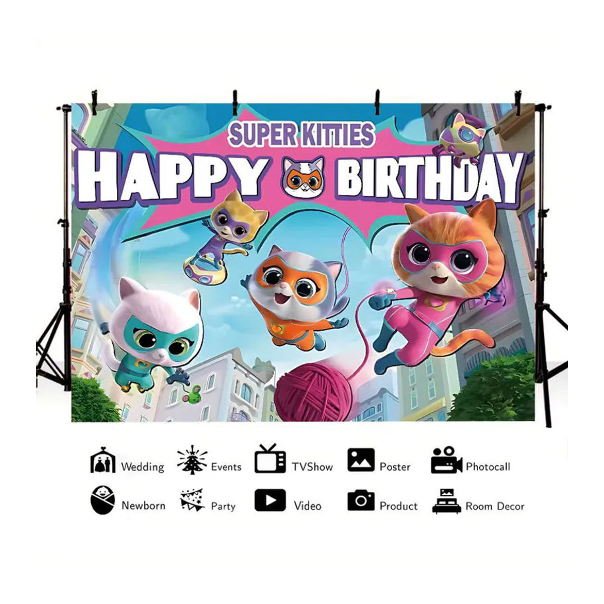 SuperKitties Fotohintergrund für Kinder als Geburtstagsparty-Dekoration, mehrfarbig, B: 120 cm, H: 70 cm, T: 70 cm - Bild 4