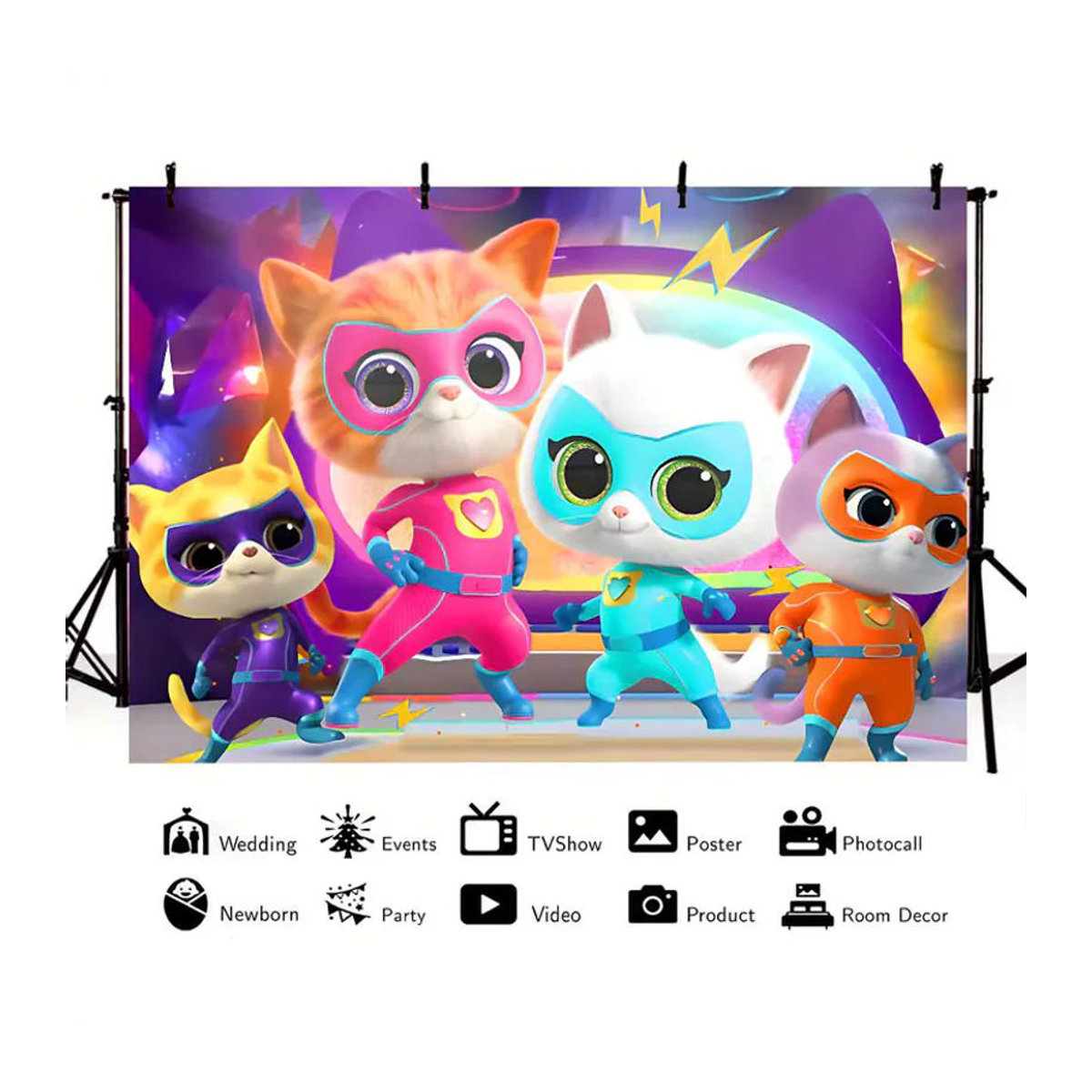 SuperKitties Fotohintergrund für Kinder als Geburtstagsparty-Dekoration, mehrfarbig, B: 120 cm, H: 70 cm, T: 70 cm - Bild 5