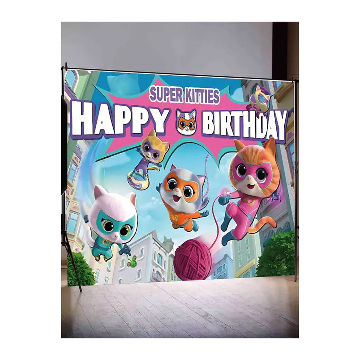 SuperKitties Fotohintergrund für Kinder als Geburtstagsparty-Dekoration, mehrfarbig, B: 120 cm, H: 70 cm, T: 70 cm - Bild 6