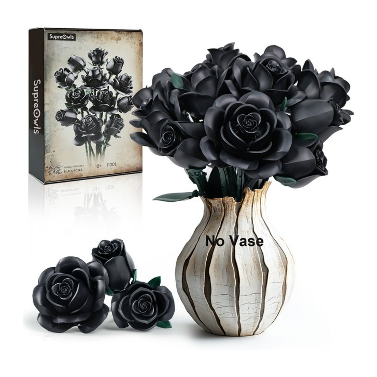 SupreOwls Bauset für künstliche Rosen in Schwarz und Rosa als dekorativer Blumenstrauß für Hochzeit und Heimdekoration - Bild 1