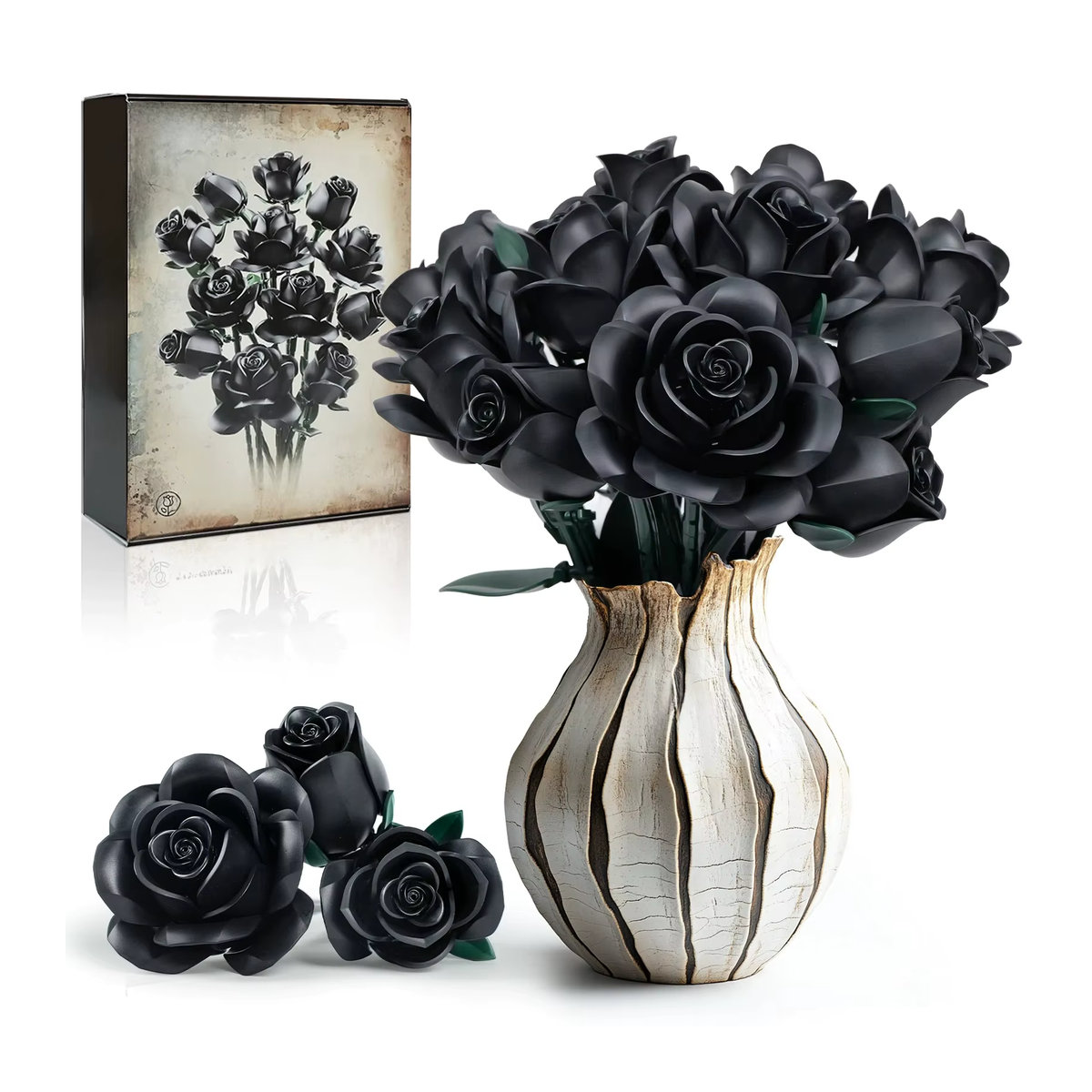 SupreOwls Bauset für künstliche Rosen in Schwarz und Rosa als dekorativer Blumenstrauß für Hochzeit und Heimdekoration - Bild 6
