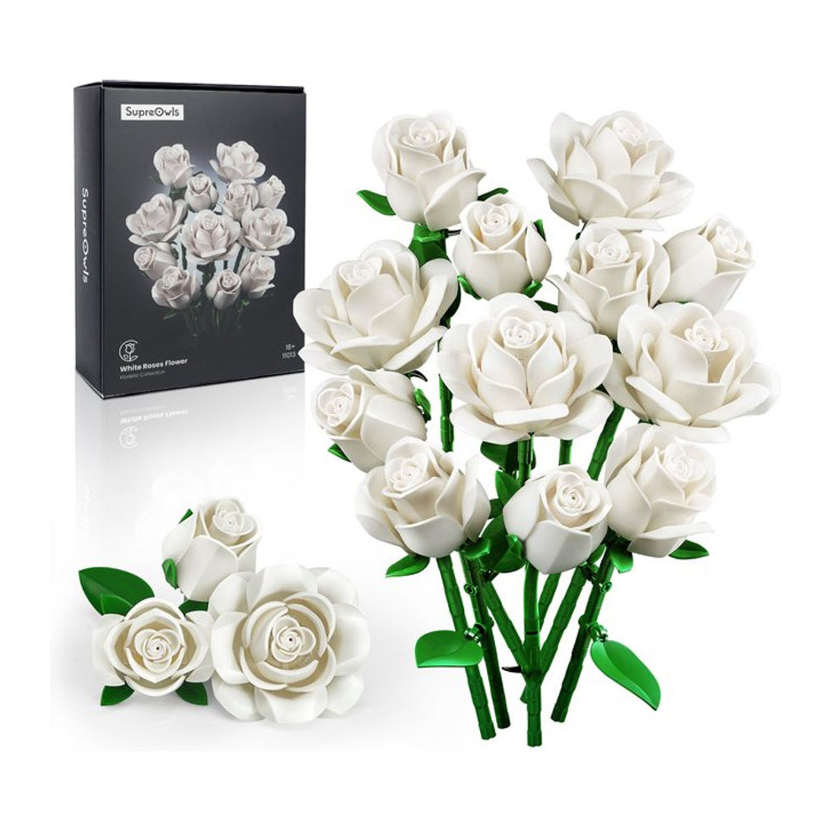 SupreOwls Rosenstrauß Bausteine Set Künstliche Blumen Dekoration aus Kunststoff in Schwarz und Weiß - Bild 1