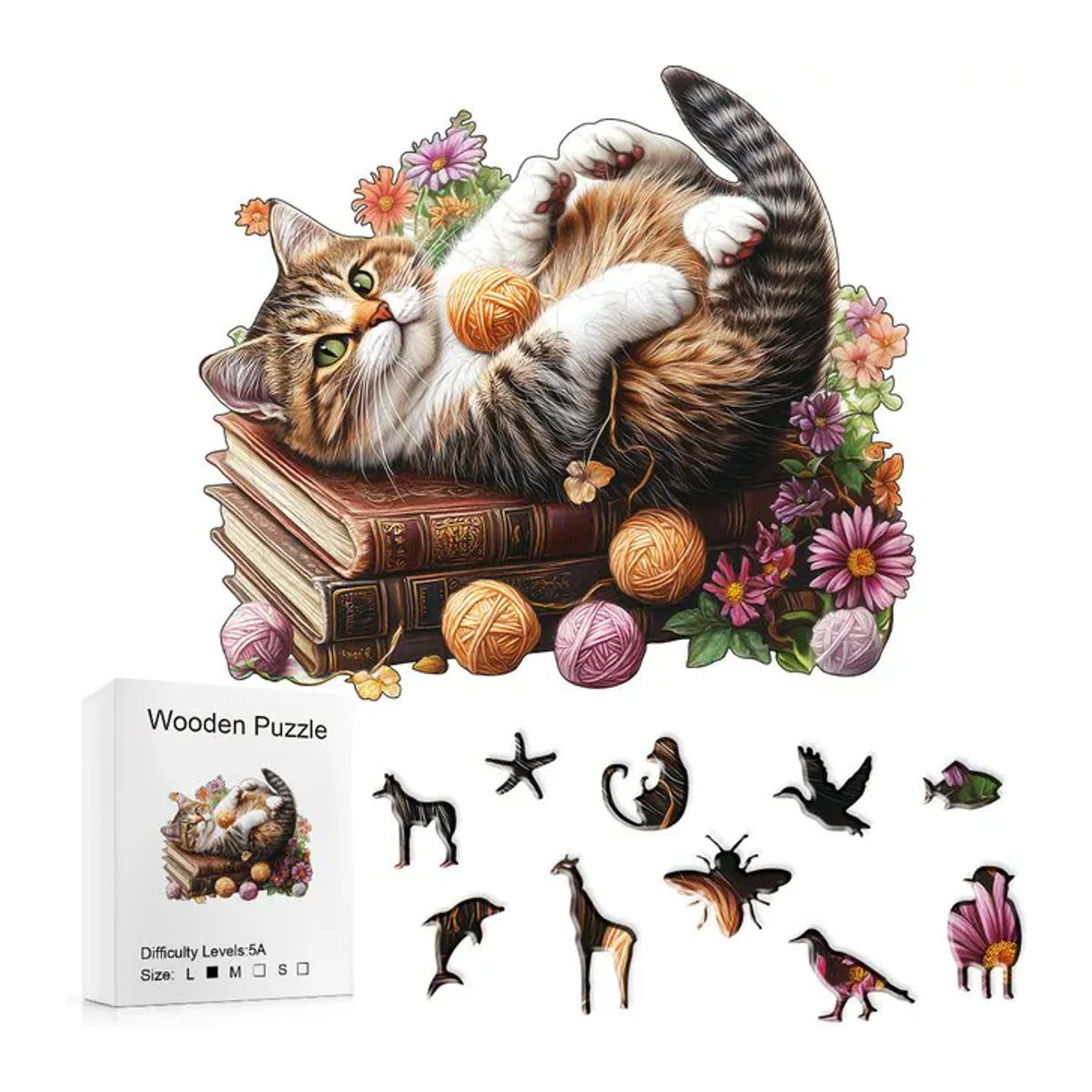 Supretty Katzenholzpuzzle aus Sperrholz in mehrfarbigem Design mit unregelmäßigen Tierformen für Erwachsene - Bild 1