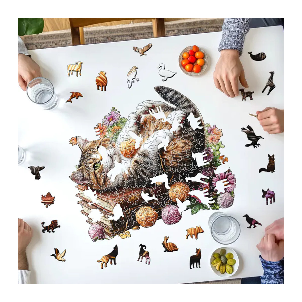 Supretty Katzenholzpuzzle aus Sperrholz in mehrfarbigem Design mit unregelmäßigen Tierformen für Erwachsene - Bild 3