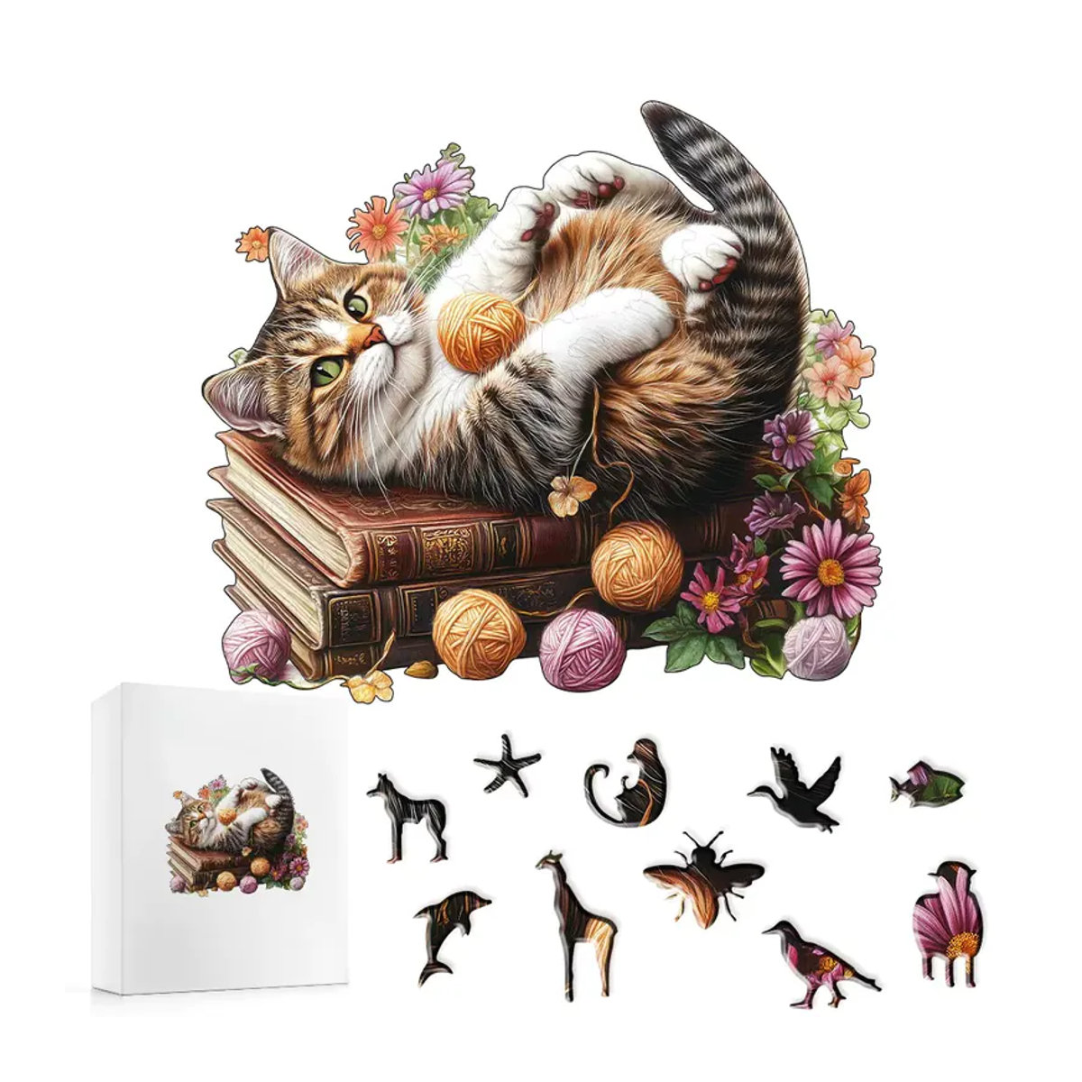 Supretty Katzenholzpuzzle aus Sperrholz in mehrfarbigem Design mit unregelmäßigen Tierformen für Erwachsene - Bild 7