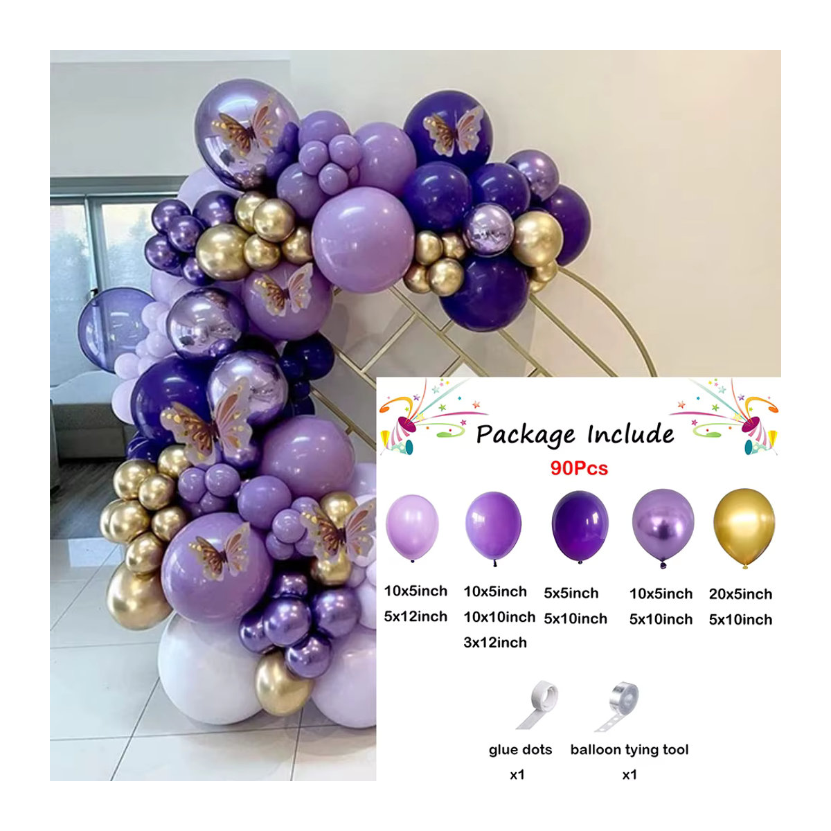 Surpsea Ballon-Girlanden-Set 90 Stück in Lila und Metallic-Gold für Hochzeit, Geburtstag und Babyparty - Bild 2