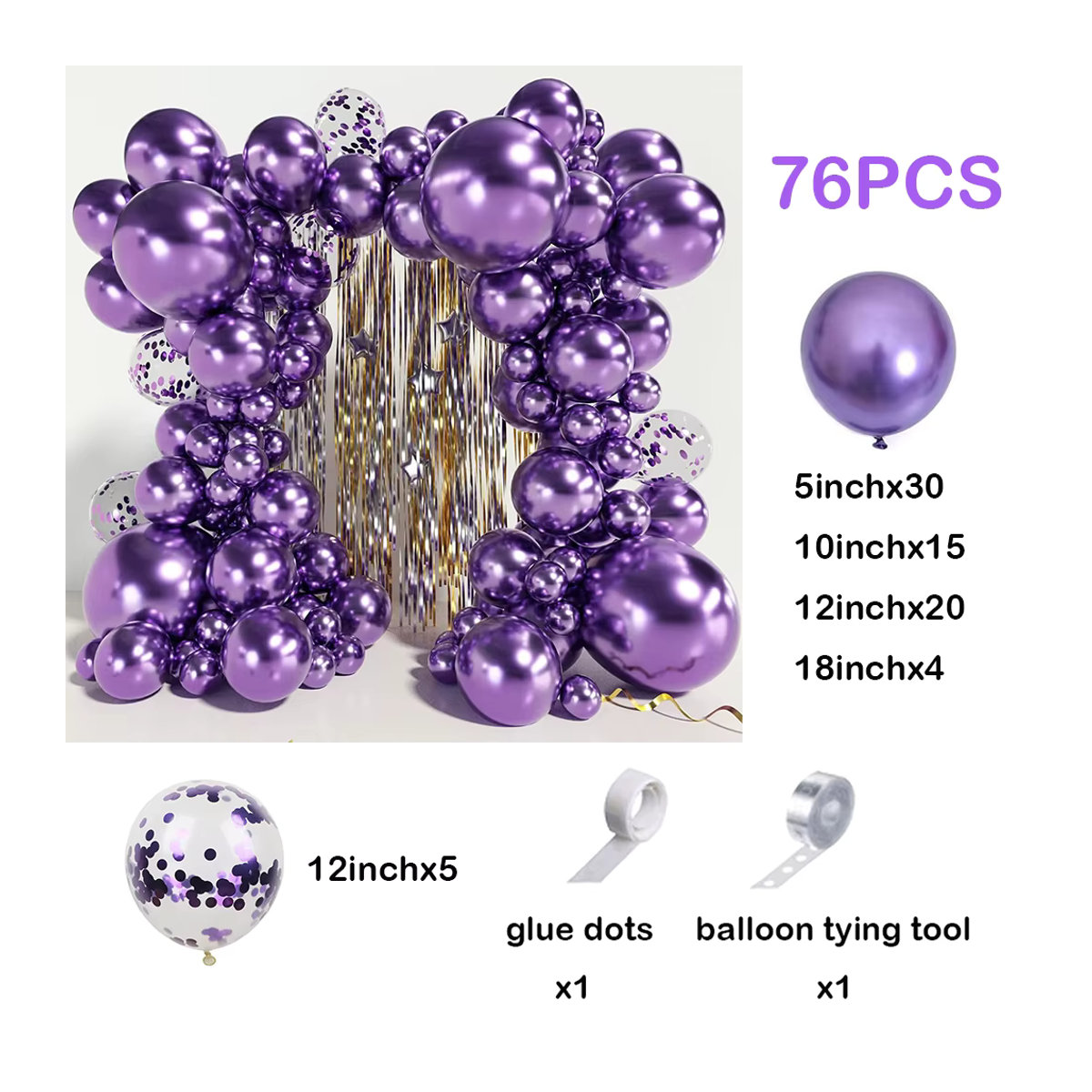 Surpsea Luftballon Girlande Kit in Metallic Lila mit Chrom und Konfetti für Hochzeit, Baby Shower oder Geburtstag - Bild 2