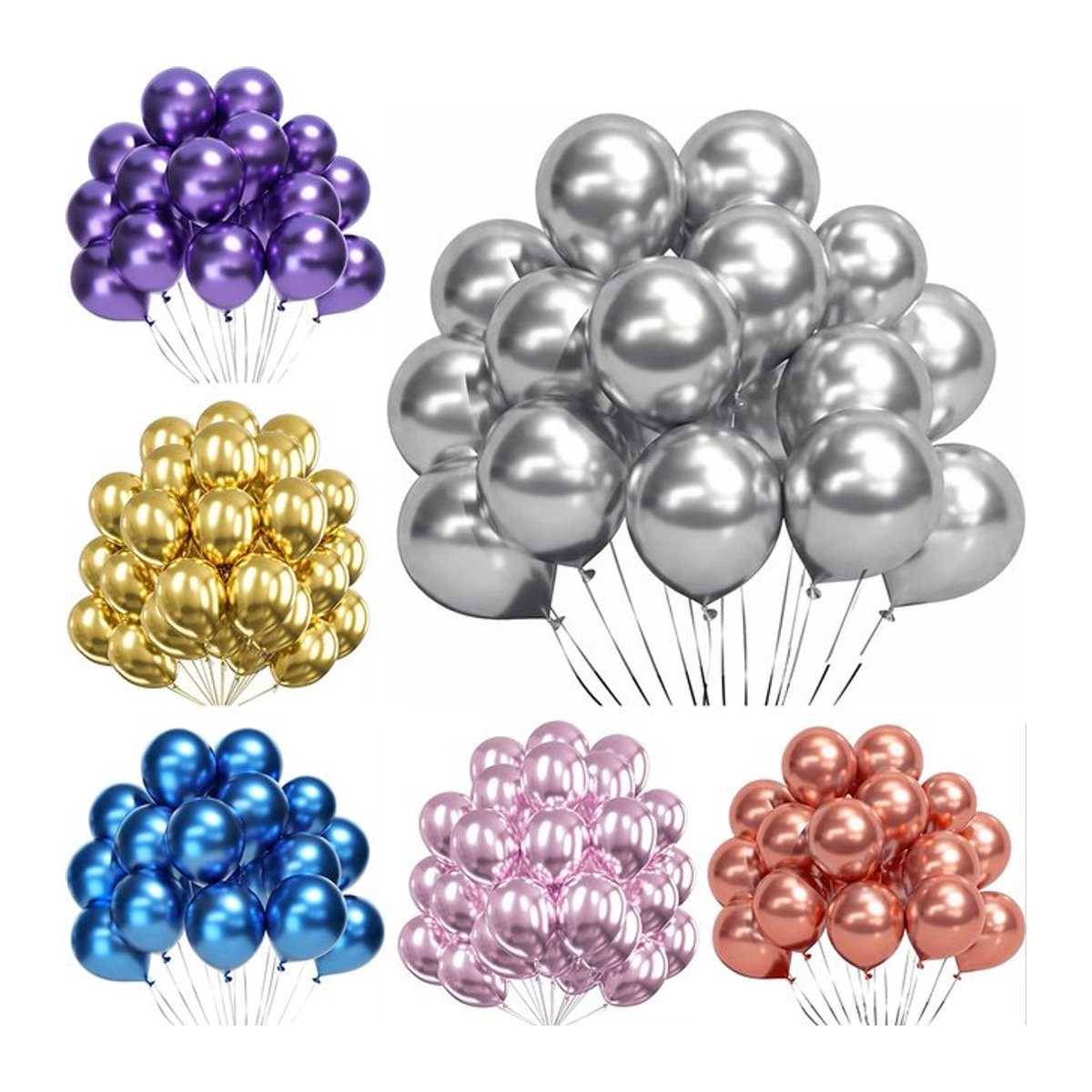 Surpsea Metallic Ballons Set in Silber, Gold und Lila für Geburtstag, Hochzeit oder Babyparty, rund, verschiedene Größen - Bild 1