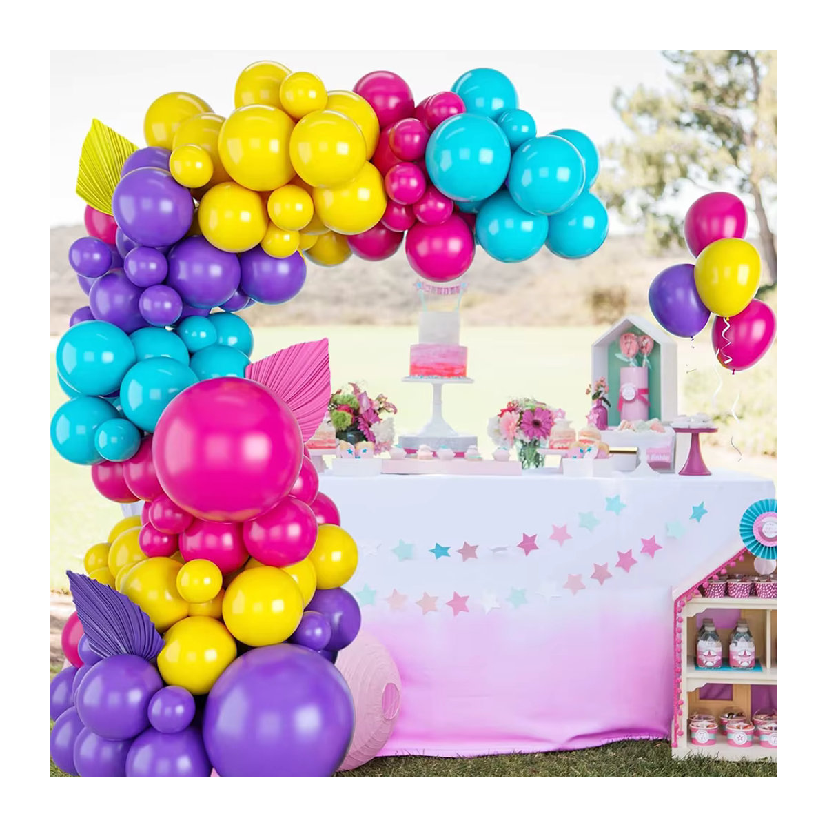 Surpsea Regenbogen Ballonbogen Girlande Set mit 113 Stück in Rosa, Lila, Blau und Gelb für Kindergeburtstage und Babypartys - Bild 3