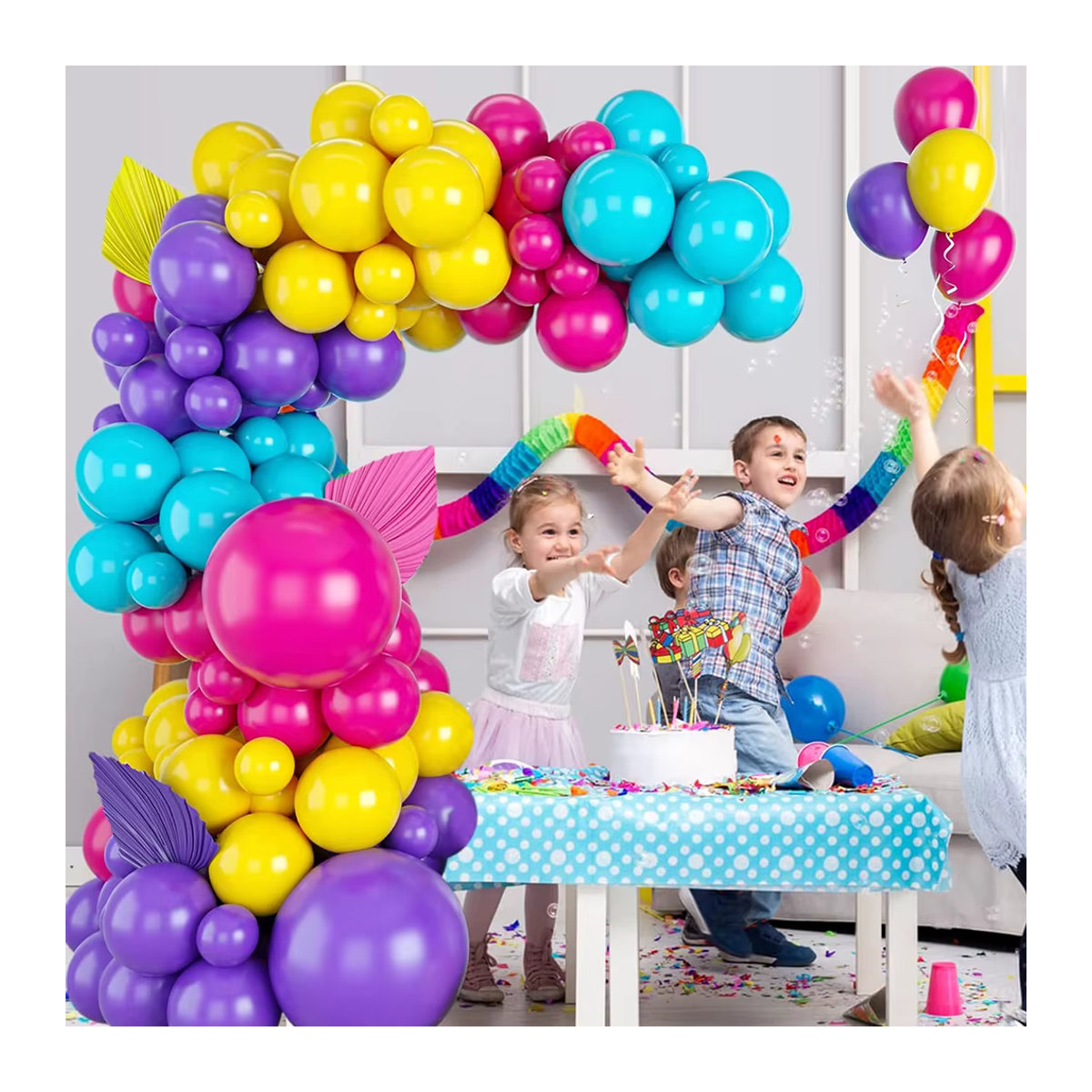 Surpsea Regenbogen Ballonbogen Girlande Set mit 113 Stück in Rosa, Lila, Blau und Gelb für Kindergeburtstage und Babypartys - Bild 4
