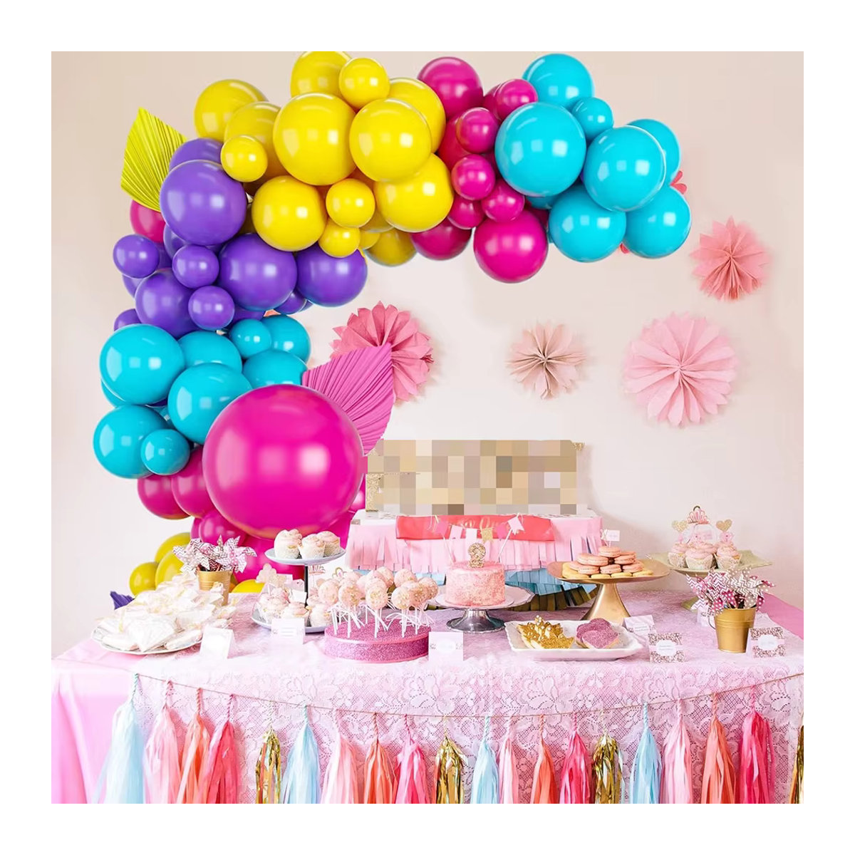 Surpsea Regenbogen Ballonbogen Girlande Set mit 113 Stück in Rosa, Lila, Blau und Gelb für Kindergeburtstage und Babypartys - Bild 5