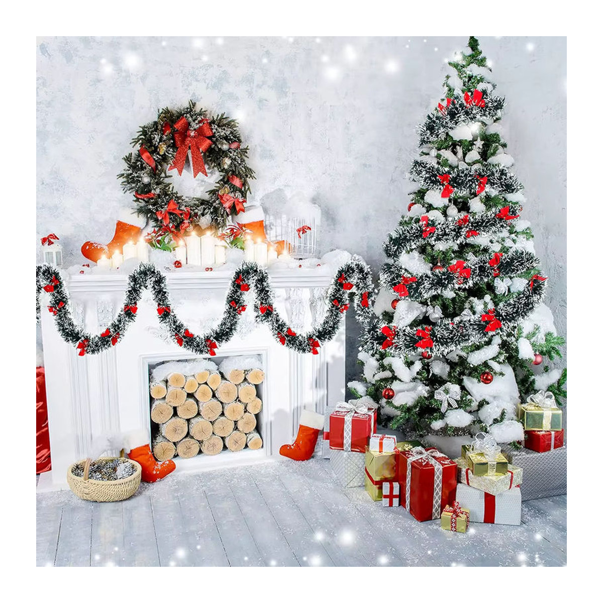 Surpsea Weihnachts-Hängegirlande mit Schleifen und Sternen, Grün, Kunststoff, Länge: 198,12 cm - Bild 2