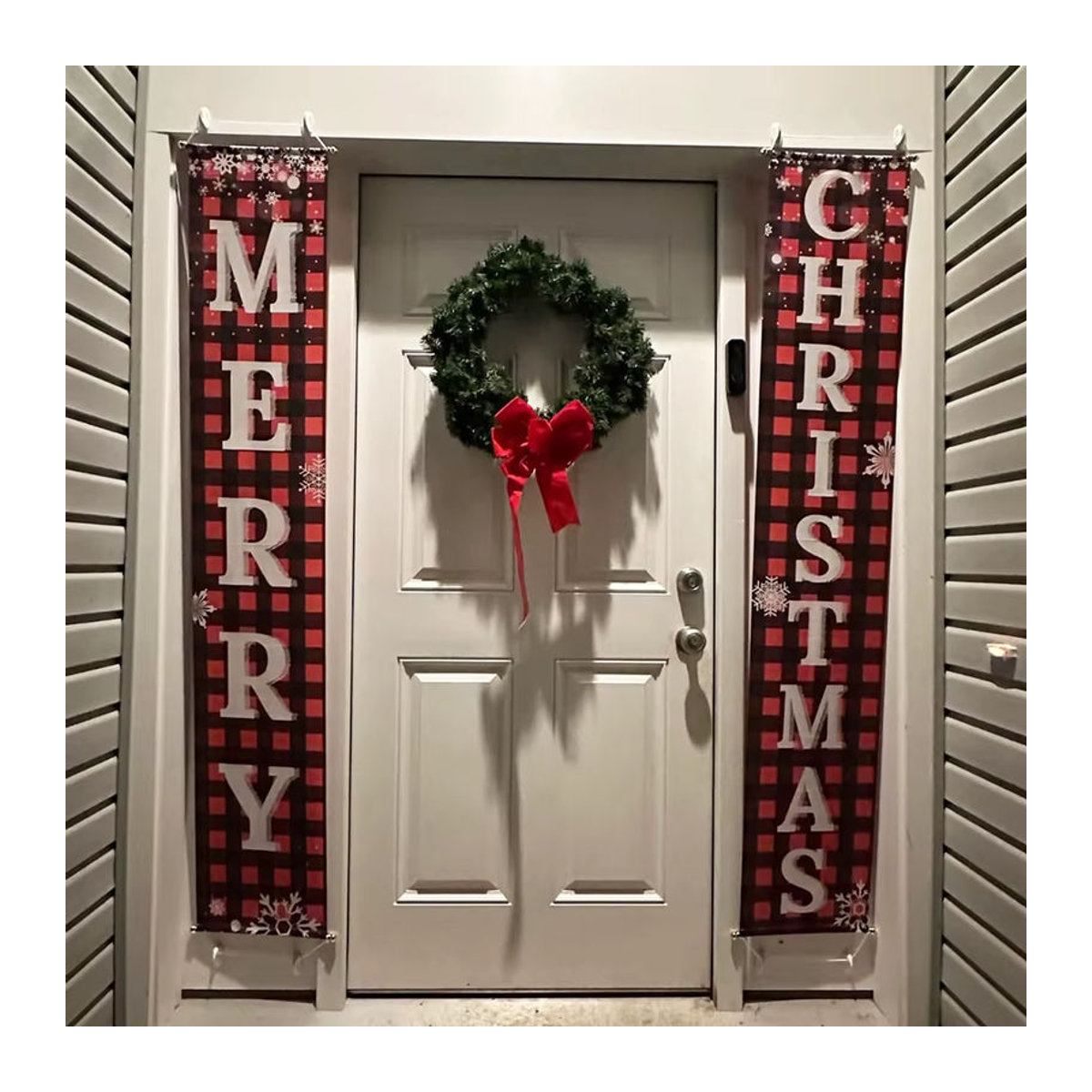 Surpsea Weihnachtsbanner Frohe Weihnachten in Rot und Schwarz Kariert als hängende Textil-Dekoration für Tür und Veranda - Bild 4