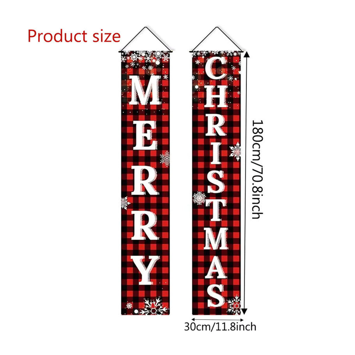 Surpsea Weihnachtsbanner Frohe Weihnachten in Rot und Schwarz Kariert als hängende Textil-Dekoration für Tür und Veranda - Bild 6
