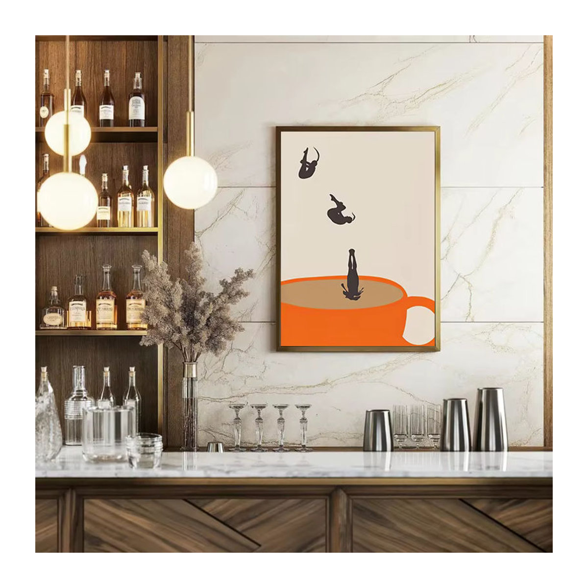 Surreal Coffee Cup Diving Leinwanddruck von Potdemiel – Abstraktes Wandposter im skandinavischen Stil, mehrfarbig, ungerahmt - Bild 3