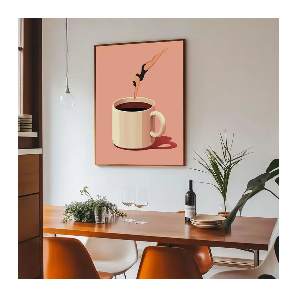 Surreal Coffee Cup Diving Leinwanddruck von Potdemiel – Abstraktes Wandposter im skandinavischen Stil, mehrfarbig, ungerahmt - Bild 4