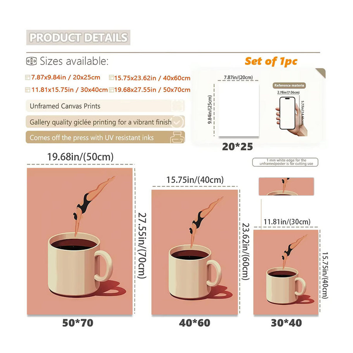 Surreal Coffee Cup Diving Leinwanddruck von Potdemiel – Abstraktes Wandposter im skandinavischen Stil, mehrfarbig, ungerahmt - Bild 6
