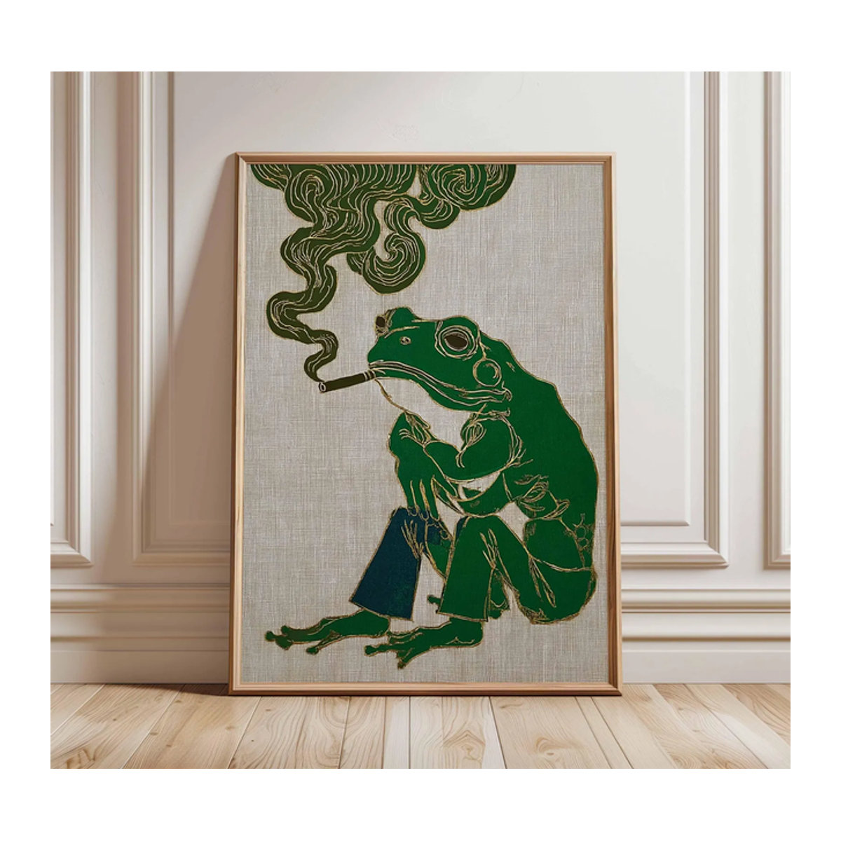 Surrealer Frosch-Kunstdruck im japanischen Vintage-Stil als mehrfarbige Tier-Wandkunst auf Papier - Bild 1
