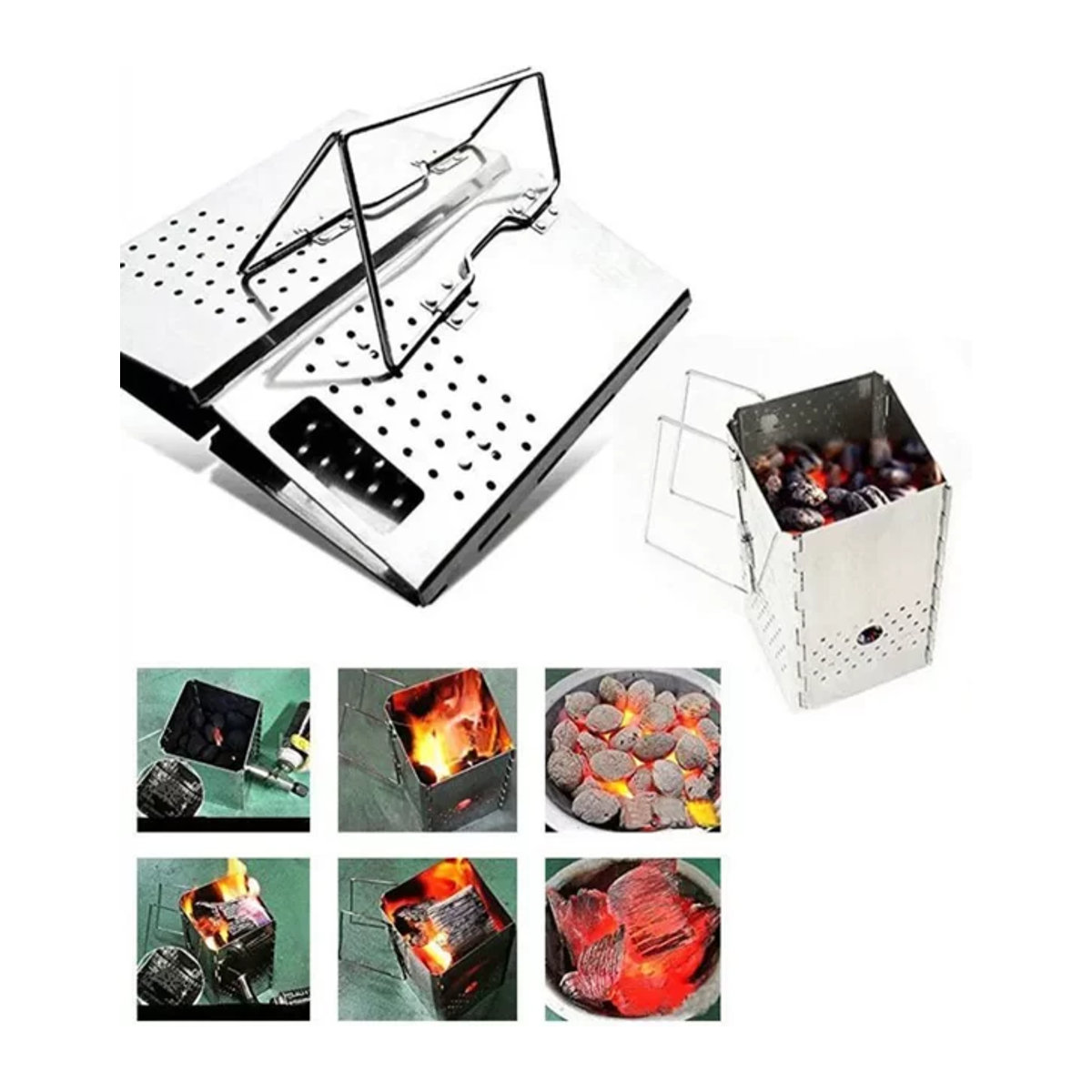 SUS Tragbarer Holzkohle-Starter aus Edelstahl für Outdoor-Grill und BBQ - Bild 1