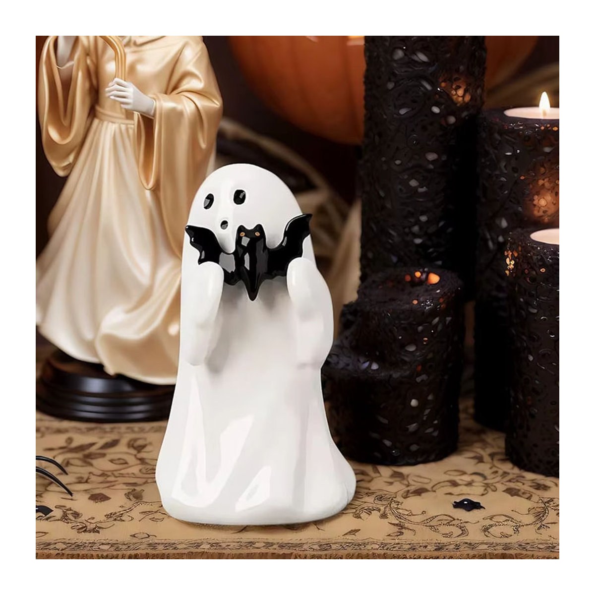 Süße Geist- und Fledermaus-Figuren aus Kunstharz für Halloween, Dekoration in Weiß und Schwarz, Höhe: 8,5 cm - Bild 4