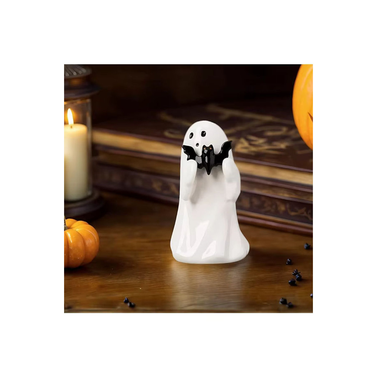 Süße Geist- und Fledermaus-Figuren aus Kunstharz für Halloween, Dekoration in Weiß und Schwarz, Höhe: 8,5 cm - Bild 5