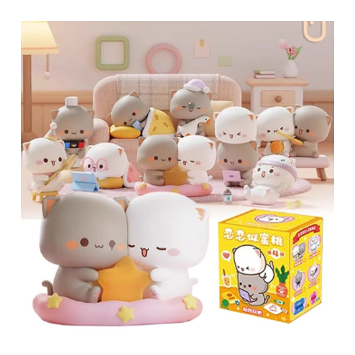 Süße Katzen-Serie Blindbox Set mit 4 Überraschungsfiguren aus Kunststoff, mehrfarbige Mini-Puppen zur Schreibtisch-Dekoration - Bild 1