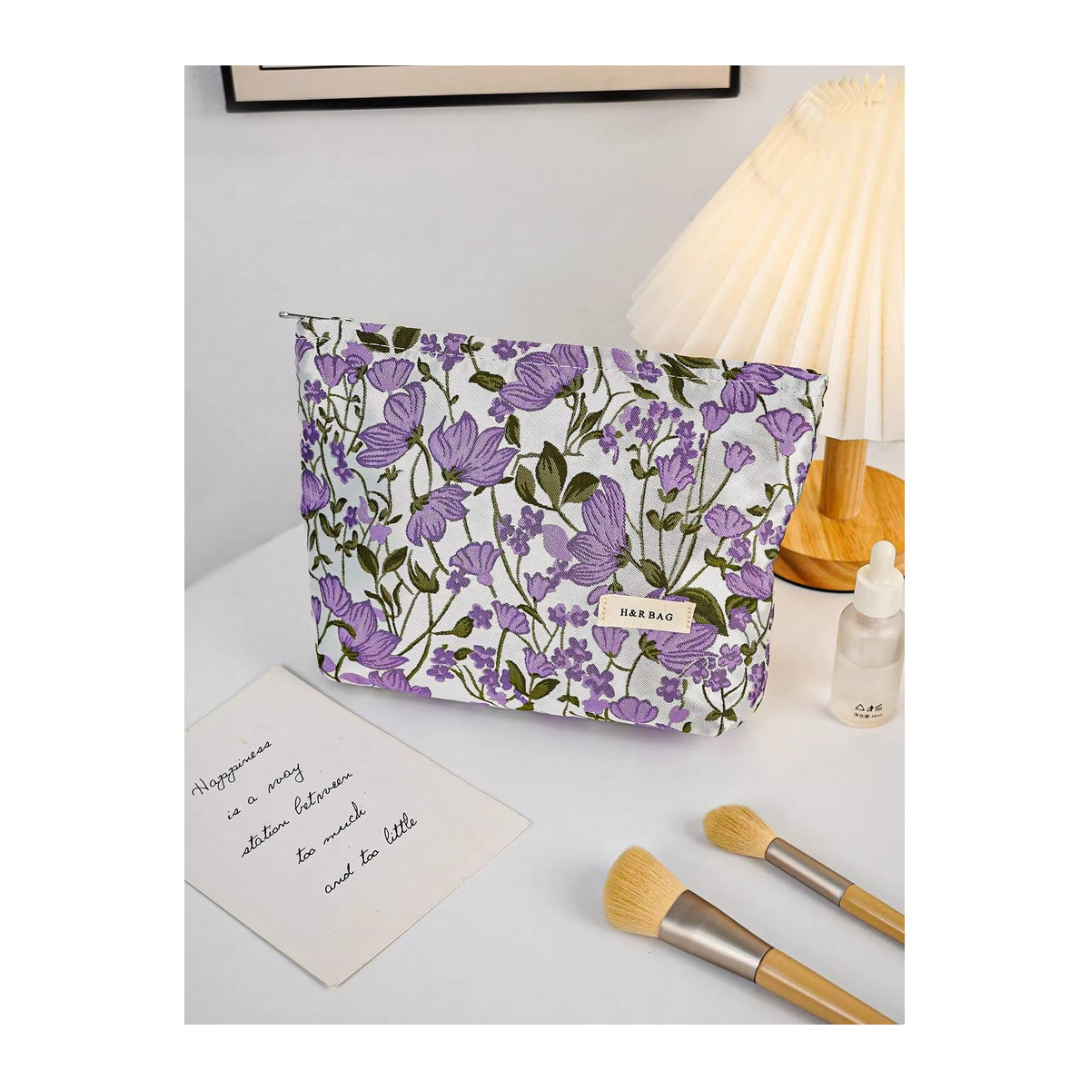 Süße Make-up-Tasche mit floralem Design und Reißverschluss in Taro-Lila - Bild 2