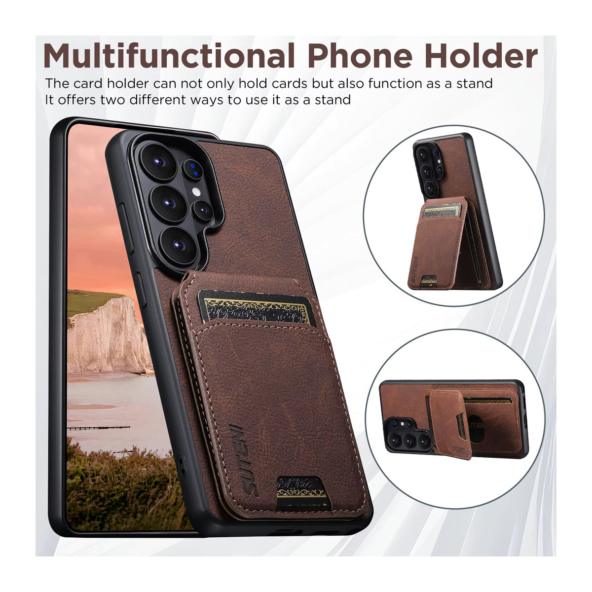SUTENI Luxus Kunstleder Handyhülle mit Kartenhalter und Standfunktion für Samsung Galaxy S26 Ultra S25 Plus S24 S23 S22 Note20 Ultra in Blau oder Braun - Bild 3